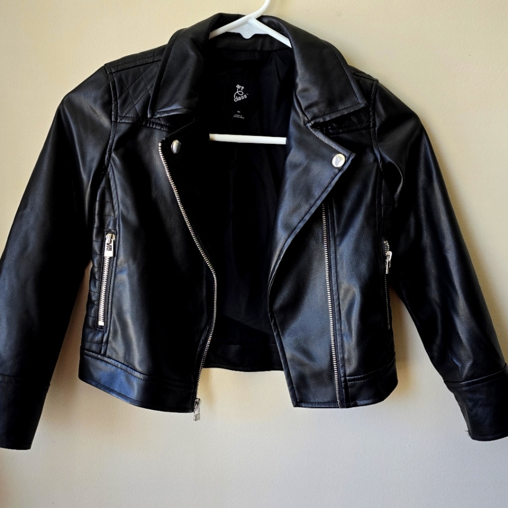 Art Class Girls Black Faux Leather Moto Jacket Kids XS